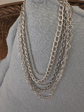 Multi-Chain Silver-Tone Layered Necklace - Women Jewelry